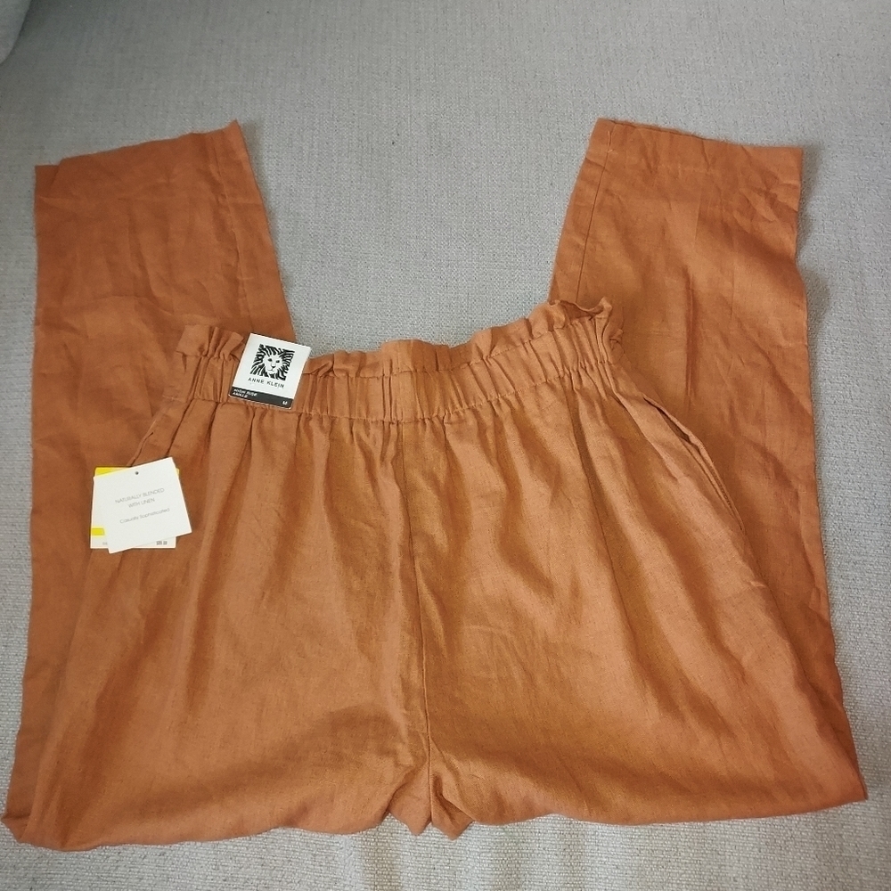 Anne Klein High Waisted Ankle length Linen blend Belted pants - Picture 6 of 6